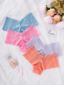 4 件套女士蕾丝边性感比基尼内裤 - 彩色 - 查看 3