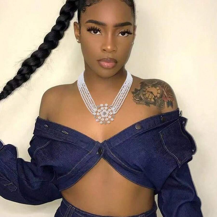 Fashionable Crystal Flower Pearl Necklace And Clip-On Earrings Set - White - View 1