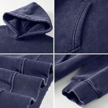 FAIABLE Mens Hoodies Oversized Unisex Wash Hoodie Heavyweight Fleece Vintage Cotton Sweatshirt Men Women Streetwear - 藍色 - 查看 4