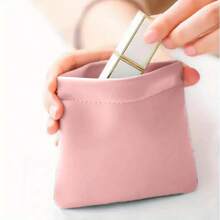 2pcs/Set Unisex Coin Purse, Automatic Closing Compact Pouch Bag For Earphones, Cables, Chargers And Small Essentials, Beige With Gold Zipper, Mini Makeup Bag, Suitable For Men, Women And Students - Pink - View 6