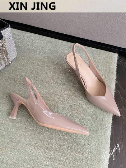 Xin Jing Shoes Fall/Winter 2025 Fashionable Versatile High Heel Pumps Women Shoes, Backless Ladies Slip-On Dress Heels For Work And Wedding, Elegant,Elegant,Kitten Heels,Pointed Heels