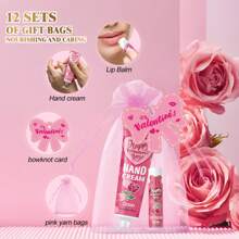 MISS FACTORX 48pcs/Box Hand Cream & Lip Balm Gift Set - Perfect For Wedding, Friends Gathering Or Party Favors! Includes 12 Pcs Hand Cream, 12 Pcs Lip Balm, 12 Pink Organza Bags And 12 Thank You Cards. Suitable For All Skin Types And Low-Allergy. Made With Natural Ingredients Like Coconut Oil And Glycerin.