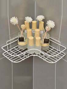 1pc Multifunctional Corner Shelf, Bathroom Organizer Rack, Wall Mount Triangle Basket For Kitchen, Bedroom, No-Drill