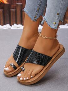 Sandales plates confortables à semelle souple, résistantes au glissement et à l'usure, chaussures de plage, style resort, tongs pour femmes - Noir - Voir 3