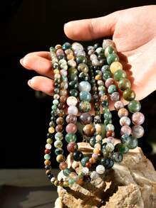 1/4pcs Boho Natural Stone Beaded Necklace, Vintage Green Agate Choker, Free Mix & Match Multi-Layer Neck Chain - Multicolor - View 8