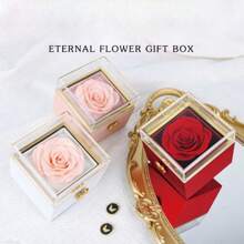 旋转心形母亲节香皂花礼盒，玫瑰花首饰盒，戒指/项链首饰包装盒，生日礼物首饰盒旅行收纳盒 - 彩色 - 查看 1