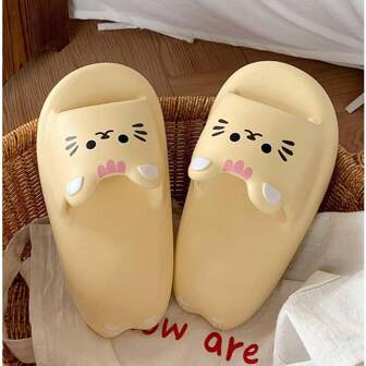 Women's Shower Slippers Cute Animal Cat Slippers Bathroom Slippers Home Slippers Comfortable Beach Sandals