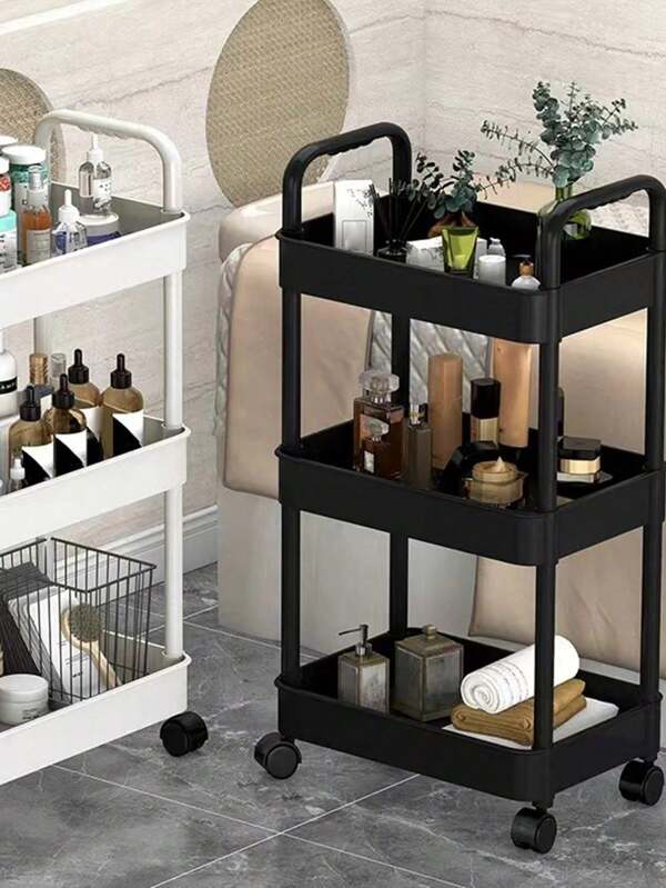 1pc Multi-Layer Movable Storage Rack, Multi-Functional White Plastic Storage Rack For Kitchen, Bathroom And Bedroom, Available In Regular And Thickened Versions
