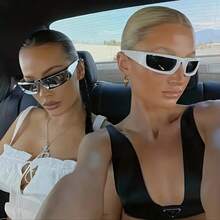 Unisex Futuristic Mirror Fashion Glasses Suitable For Parties, Featuring Y2K Wrap-Around Style.