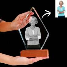 1pc Customizable Engraved Glass Trophy With Laser-Cut Photo, Suitable For Annual Employee And Business Event Souvenirs, Home Decor Art - Wood/Glass, Glass Accessories, Bestseller, Winner Award