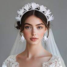 1 Set de Accesorio con diadema con rinostones de diseño floral y aretes para Actuaciones, Pasarela, Boda Nupcial