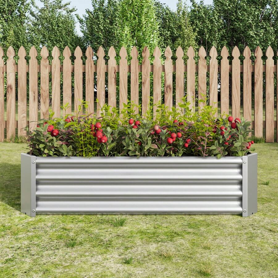 Raised Garden Bed Outdoor, 4*2*1ft Metal Planter Box, Rectangle Planter Beds For Plants, Vegetables, And Flowers. - Silver - View 1