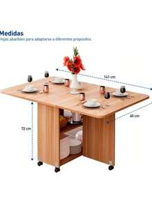 Mesa De Comedor Multifuncional Plegable Y De Madera Moderna - Caqui - Ver 2