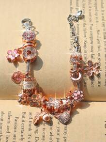 1pc Pink Sakura Flower Charm Bracelet; 1pc Cute Mushroom DIY Bracelet; 1pc Adjustable Butterfly & Flower Bracelet; 1pc Classic Heart Shaped DIY Bridal Wedding Bracelet