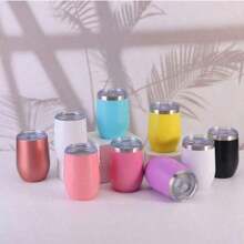 1pc Watersy Beer Mug, 12oz/350ml Powder Coated Wine Glass With Press Lid, Handleless Insulated Wine Tumbler, Double Wall Stainless Steel Travel Cup For Cold/Hot Drinks, Wine, Coffee, Cocktails, Back To School, Water Bottle