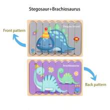 لوح ألغاز خشبي ثنائي الوجه - موضوعات الحيوانات والنقل، تصميم مثير للأحاجي ، لعبة تعليمية للأطفال