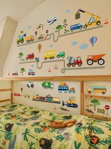 1pc/1set 2pcs Pink & Blue Teddy Bear & Car Patterned Traffic Light Wall Stickers, Decorative Wall Decals For Living Room, Bedroom