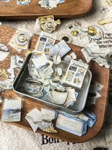 1 盒 100 张复古风格咖啡书 PET 锡罐贴纸，DIY 拼贴用品，学校用品，返校 - 均碼 - 查看 1