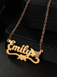 Customized Name Necklace, Heart-Shaped And Butterfly Pendant - Elegant Stainless Steel Collarbone Chain, Suitable For Birthdays And Anniversaries