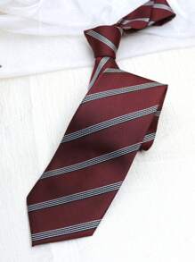 1 pièce Cravate artisanale rayée vin, convient pour le style casual, quotidien et de rue, style collège