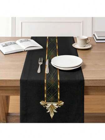 1 件优雅桌旗，带金色星星和装饰 - 黑色，带金色细节，非常适合装饰客厅、走廊和家庭聚会