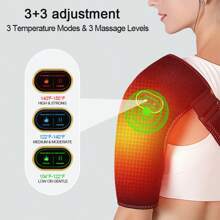 男女通用 USB 供电加热肩部按摩器，3 种振动和加热设置，适合运动和送礼 - 黑色 - 查看 2