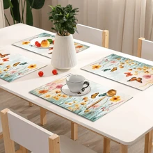 1/4/6 stuks Floral & Butterfly Series Retro Decoratief Patroon Polyester Linnen Placemats, Tafelmatten, Warmte-isolatie Pads Voor Keukendecoratie, Eettafel, Tafelsetting in Westerse Stijl