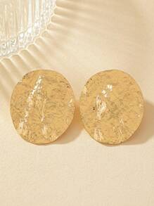 1 par de aretes redondos con disco metálico en relieve, accesorios versátiles para el uso diario