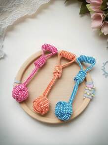 1 pieza Cómodo juguete para masticar para mascotas con diseño de cuerda tejida al azar, juguete de bola con cuerda anudada para tirar, juego de entrenamiento de "tira y afloja" para mascotas, color aleatorio enviado