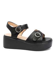 Sandales à talons hauts avec plateforme pour femmes, de couleur unie, style minimaliste et mode, convenant pour l'été. Sandales d'été pour femmes - Noir - Voir 2