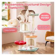 42.7 Inch Flower Tower Condo Furniture Apartment Plush Habitat Kitten Amusement Platform Multi-Level With Scratch Posts Toy Pet House Play For Indoor Cats