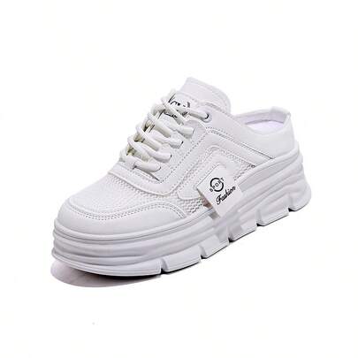 SCKMEU. 1 Pair Women Mesh Patchwork Slip-On Mules, Thick-Soled Fashion Casual Sneakers