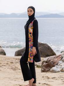 Conjunto de traje de baño modesto con capucha de 3 piezas (manga larga y pantalones) estilo medio oriental, traje de baño para mujeres para el verano