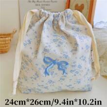 1pc Embroidered Bow & Floral Print Drawstring Pocket Bag, Multifunctional Storage Pouch, Organizer Bag, Dust Cover, Mommy Bag, Travel Portable Storage Bag, Jewelry Cosmetic Pouch, Hanging Bag, Gift Bag - Multicolor - View 10