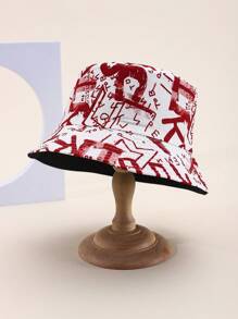 1pc Letter Casual Streetwear Polyester Printed Windproof UV Protection Decorative Bucket Hat, Outdoor Sunshade Hat, Unisex Festival Party Hat, Reversible Bucket Hat, Hip Hop Style