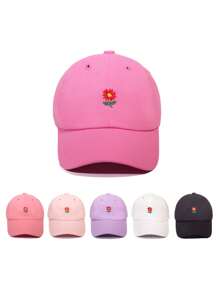 1 pieza Gorra de béisbol con bordado floral unisex para niños, linda y versátil, corona suave, ala curva, transpirable, para deportes al aire libre, campamento, protección solar