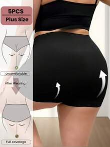 5pcs Plus Size Women Soft Breathable Seamless Mid Waist Panties, Colorful Elegant Design, High Waist Comfort Stretch Knit Fabric, Suitable For Cycling, Fitness, Work, Yoga, Sleeping And Daily Activewear, All Season, Multiple Sizes 1XL-5XL - Multicolor - View 3