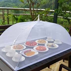 Large Pop-Up White Mesh Food Cover Tent - Foldable & Washable, Ideal For Outdoor Picnics, BBQs & Parties, Protects From Insects, Perfect For Breakfast Spread, Party Food Cover|Transparent Mesh Design|Portable Food Shelter, Picnic Supplies