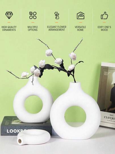 1pc Zwart Plastic Round Vase, Artificial Dried Flower ative Art Vase Bloemen Arrangement, Fall Living Room Home Centerpiece, Tabletop Birthday Graduation Glass view 4