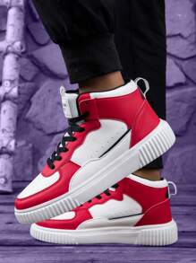 High Top Heren Sportschoenen, Heren Casual Schoenen, Boardschoenen, Ademend Kleur Geblokt Veterontwerp Voor Lente Herfst, Ultralichte EVA Zool