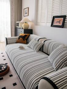 1pc Modern Striped Chenille Sofa Slipcover, Pet-Friendly Fleece Couch Protector, Non-Slip Polyester Cover For Armchair To Sectional Sofas, Machine Washable, 300-350gsm - Ideal For Pets And Youngsters, Couch Cover For Dogs