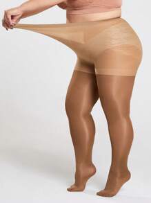 1對100D薄透大碼連褲襪褲襪 - 駝色 - 查看 4