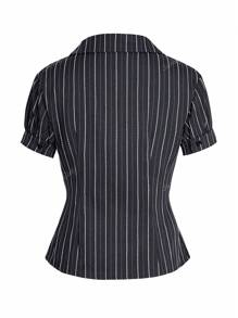 Chemise slim à manches courtes avec boutons devant et imprimé rayé, style collégial Y2K d'été pour femme diplômée