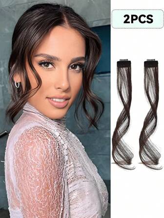 深啡色空氣劉海，2片夾式劉海前海側劉海設置長太陽穴劉海，配夾式劉海與太陽穴的合成假髮長龍鬚劉海頭髮10英寸和14英寸