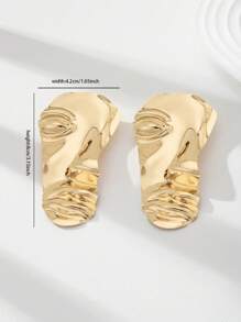 1 Pc Face Mask Statement Earring For Women Golden Color Iron Metal Abstract Human Sculpture Earrings Jewelry - Gold - View 3