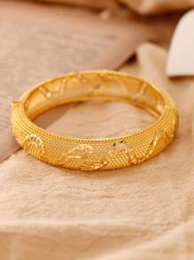 1pc 24K Gold Plated Lattice Snake Pattern Eid Al-Fitr 2025 Chinese Zodiac Bangle Bracelet For Women, Suitable For Gifts And Daily Wear