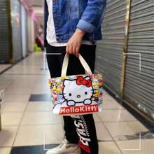 Sanrio Sanrio Canvas Bag Cartoon Kate Cat Portable Shoulder Bag Japanese Light And Large Capacity Shopping Bag Travel Bag Gift Lunch Bag