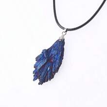1pc Plated Natural Black Tourmaline Gemstone & Peacock Feather Design Pendant