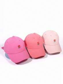 1 pieza Gorra de béisbol con bordado floral unisex para niños, linda y versátil, corona suave, ala curva, transpirable, para deportes al aire libre, campamento, protección solar