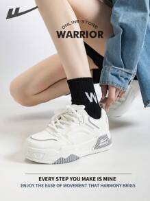 WARRIOR 勇士女鞋春夏轻便舒适透气简约风格休闲时尚运动鞋全年适用耐磨全天穿着训练运动鞋跑步鞋 - 白色 - 查看 7